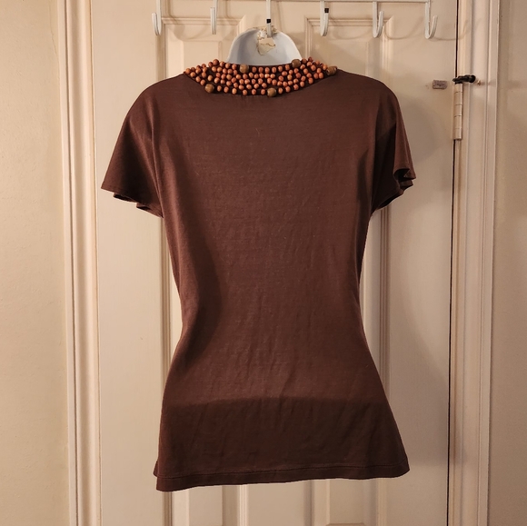 BCBGMAXAZRIA Wooden Beaded Silk Top - Picture 4 of 12